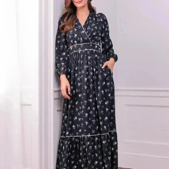 Gal Meets Glam Ariana Floral Long  Sleeve Chiffon Maxi Dress Sz 2 NWT‎ - Picture 2 of 11